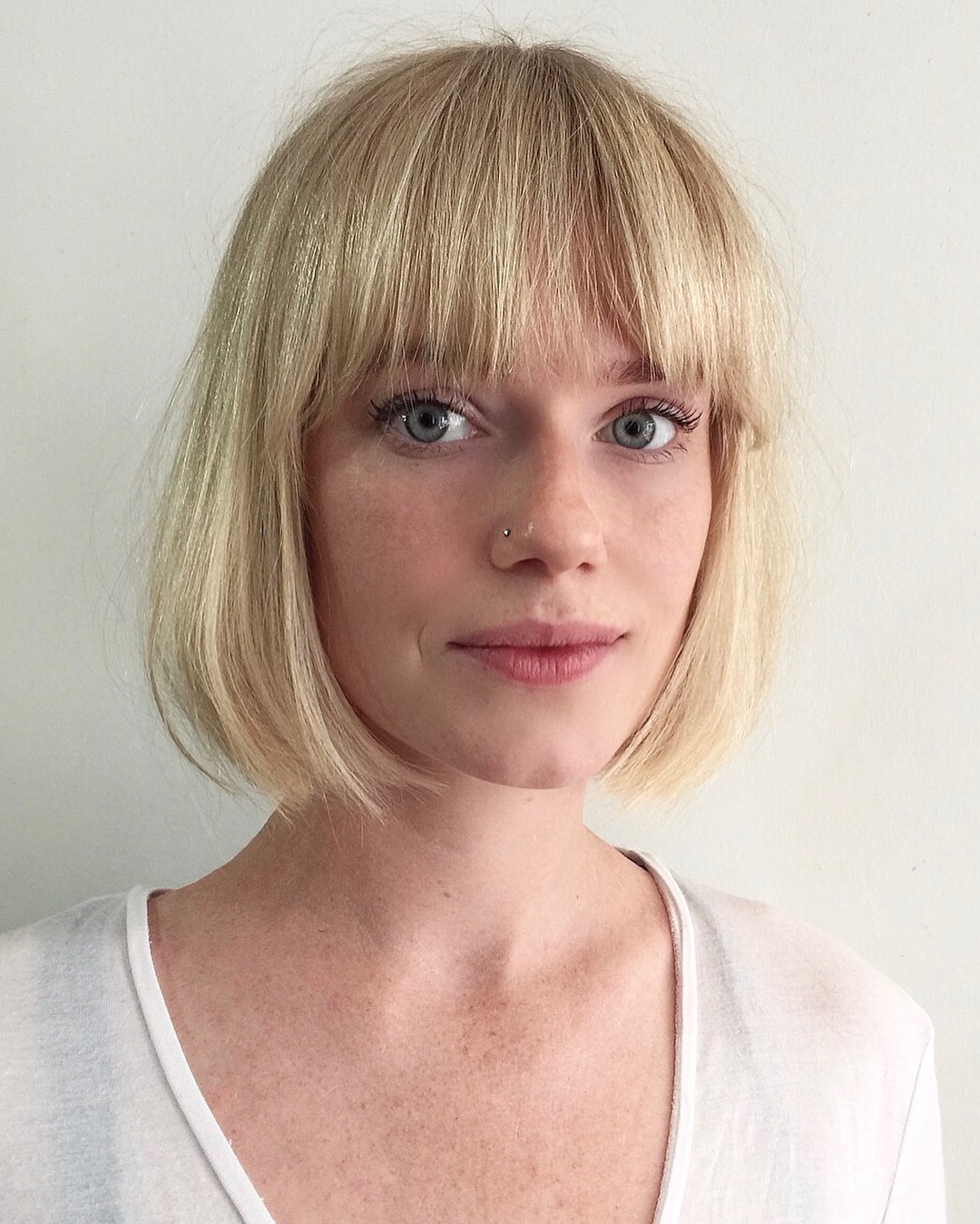 Blunt Blonde Bob With Bangs