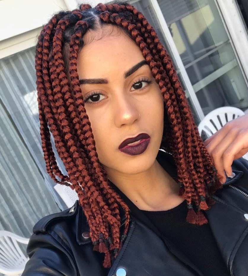 Box Braids Bob With Colored Extensions