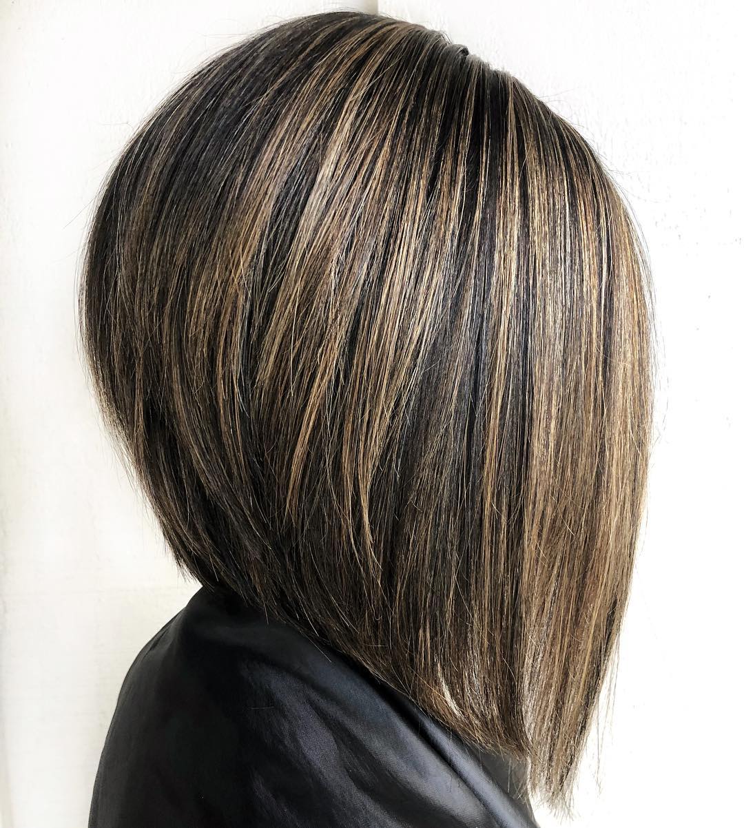 Brunette Angled Bob With Caramel Highlights