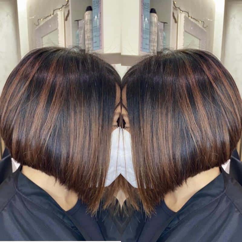 Chocolate A-Line Bob Hairstyle With Curly Highlights 2