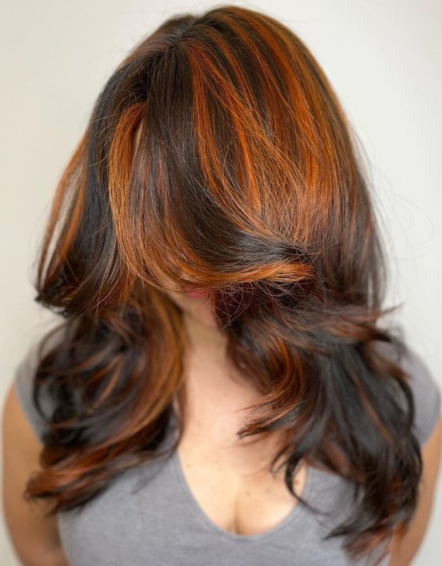 Copper Highlights on Black Hair