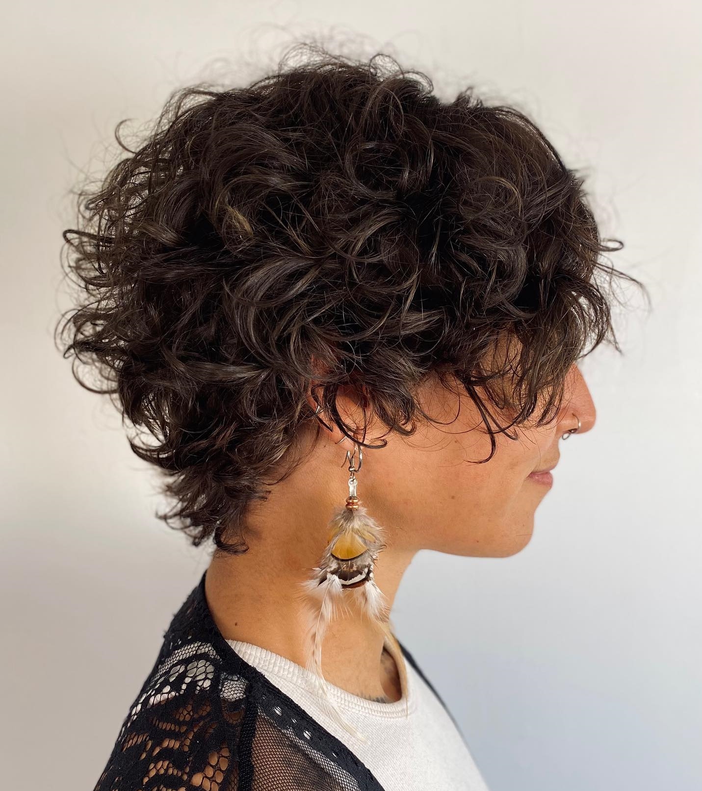 Curly Pixie Cut on Dark Brown Hair