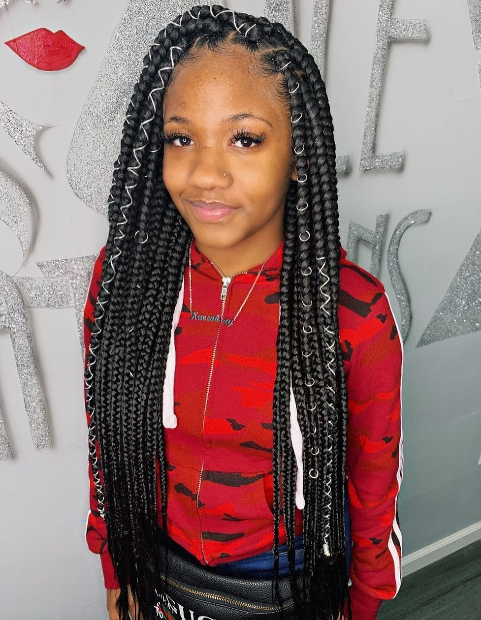 Cute Box Braids With White Strings