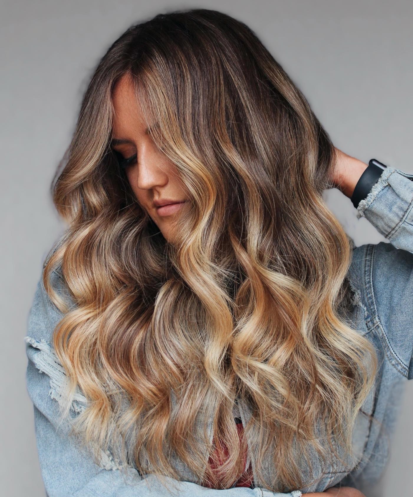 Dark Blonde Balayage on Wavy Long Hair