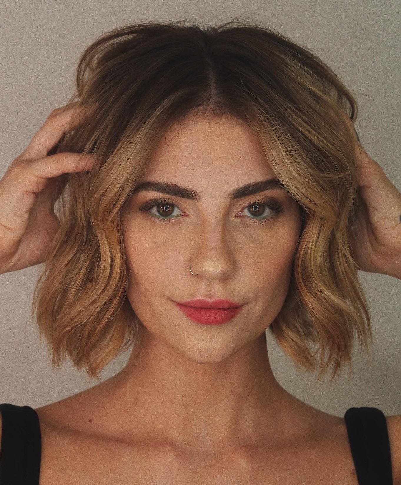 Dark Blonde Color on Wavy Bob Cut