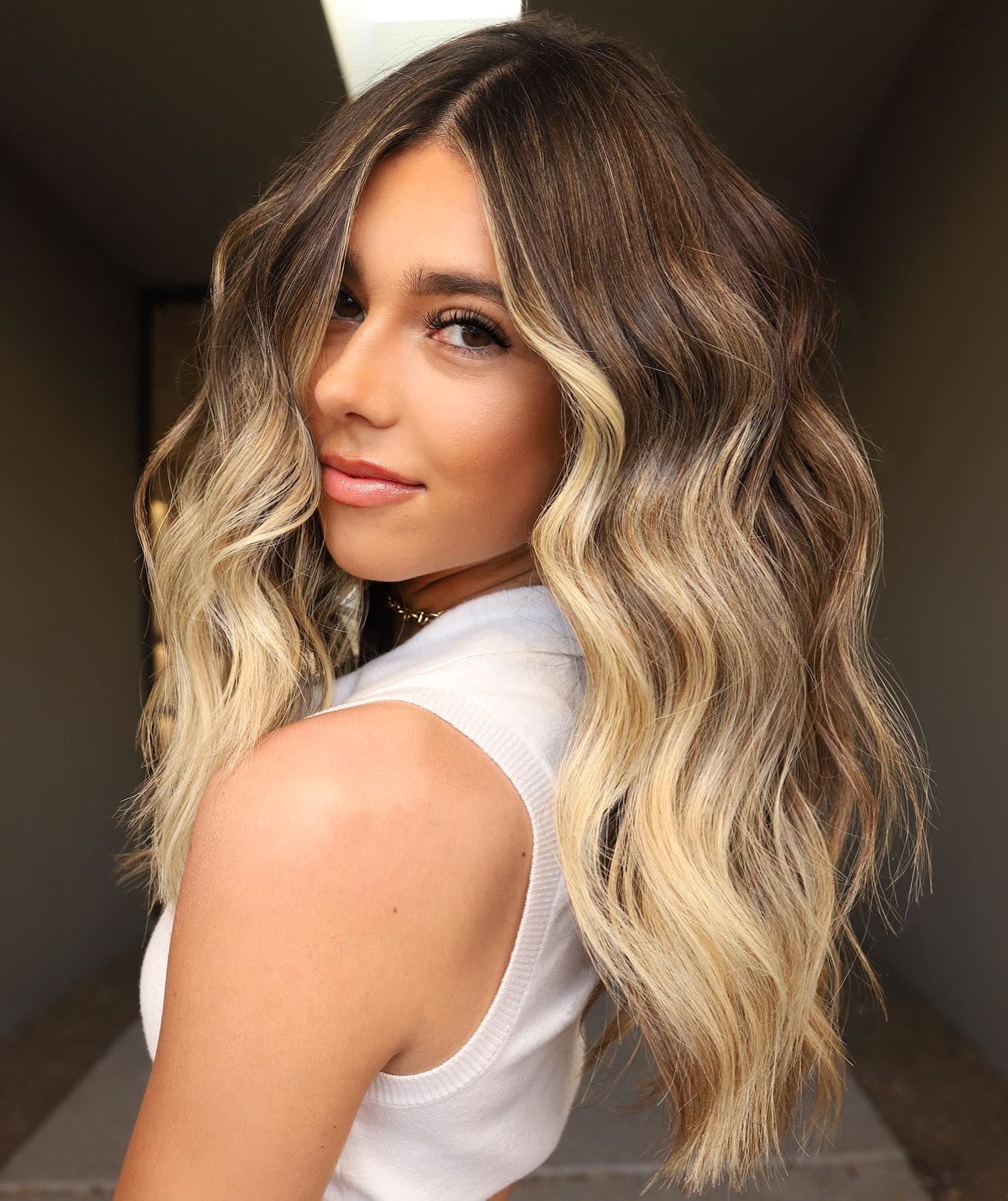 Dark Blonde Ombre on Long Wavy Hair