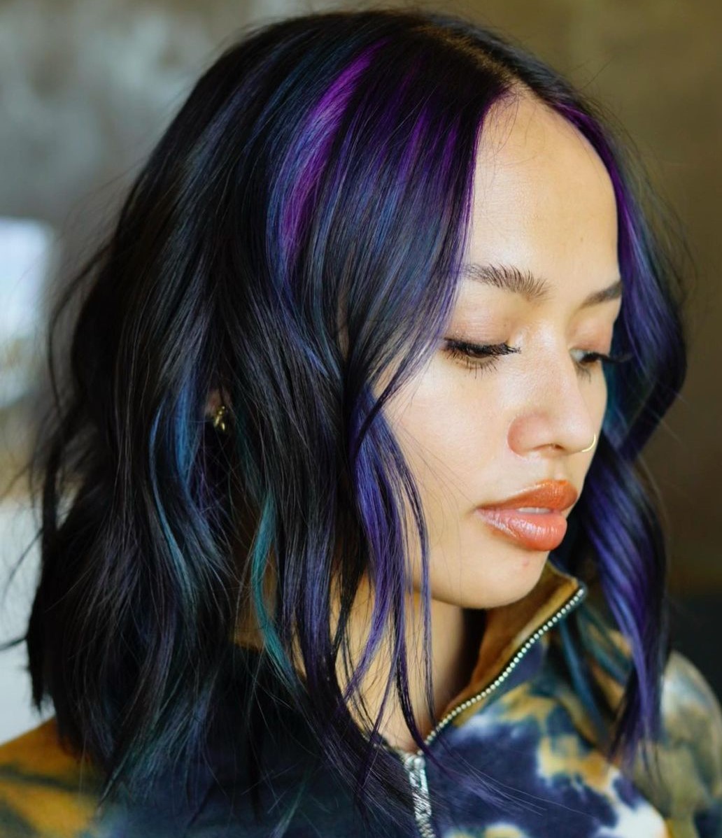 Dark Hair with Blue and Purple Peek-a-Boo Highlights