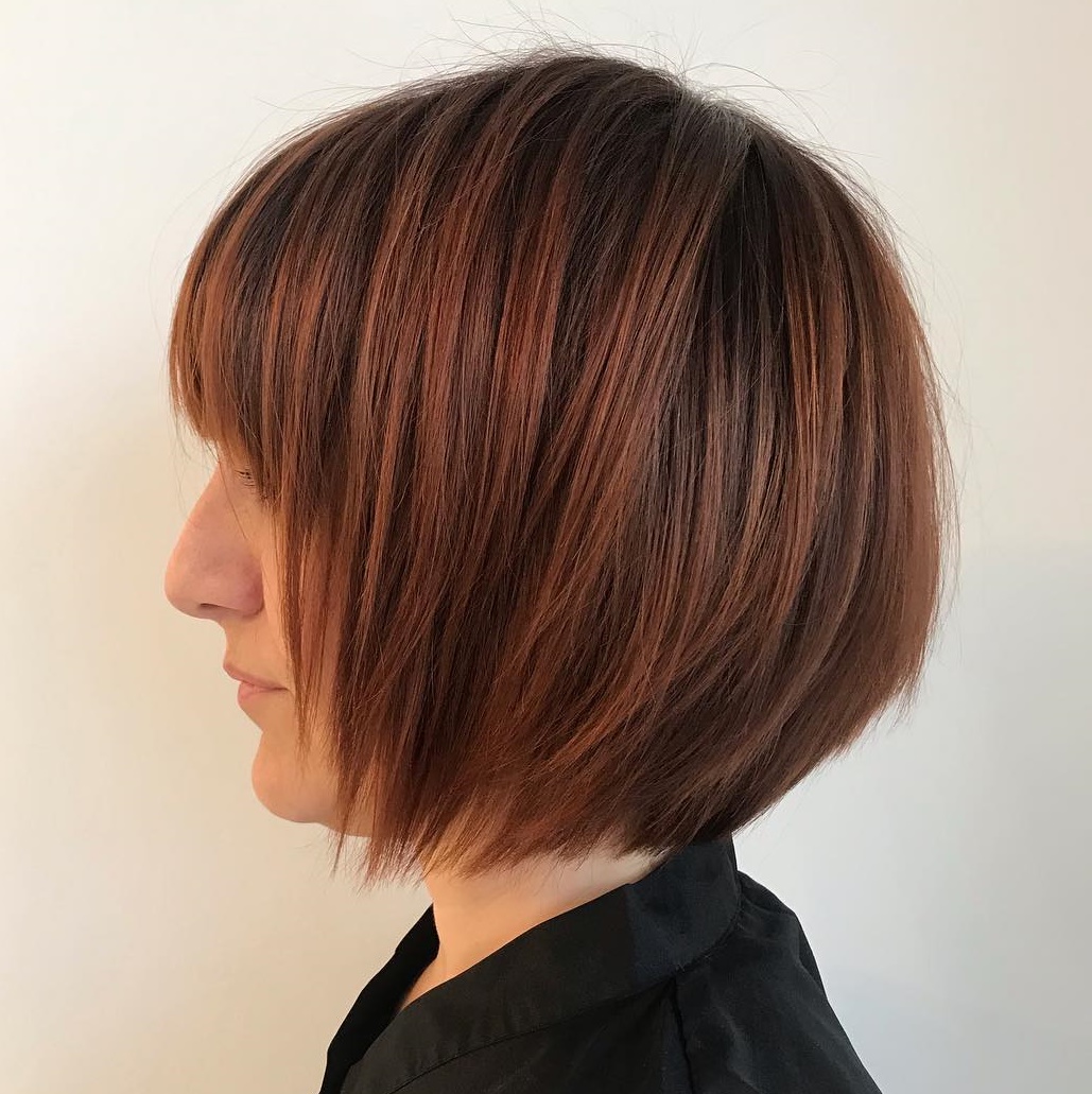 Edgy Copper Bob With Long Layers