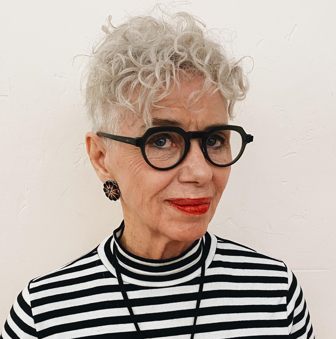 Elderly Woman with Curly Pixie Haircut