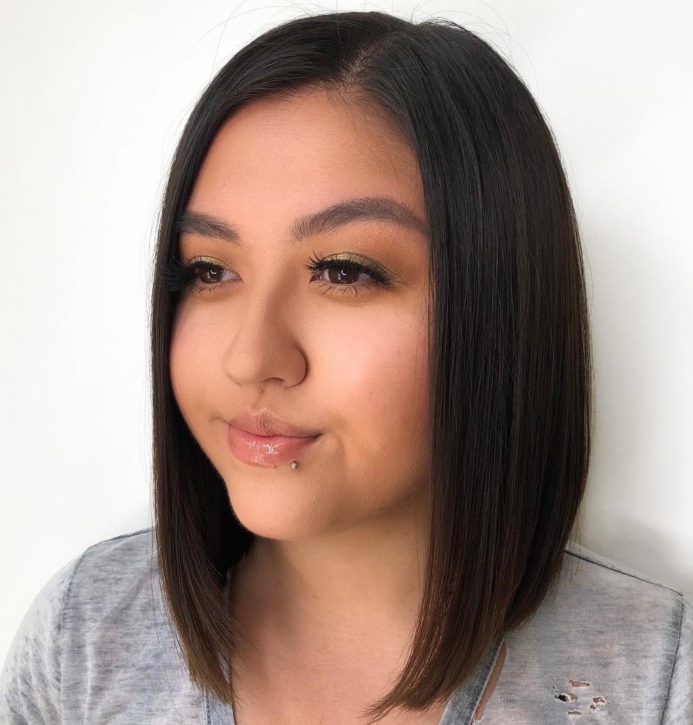Flat Ironed Lob For Chubby Cheeks