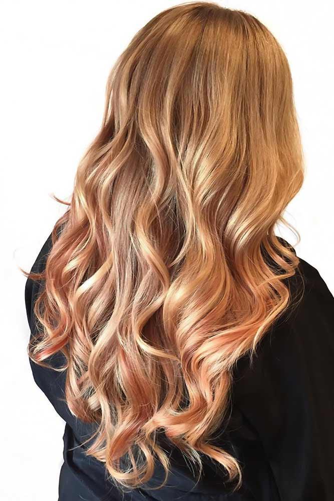 Golden Peach Waves #peachhair