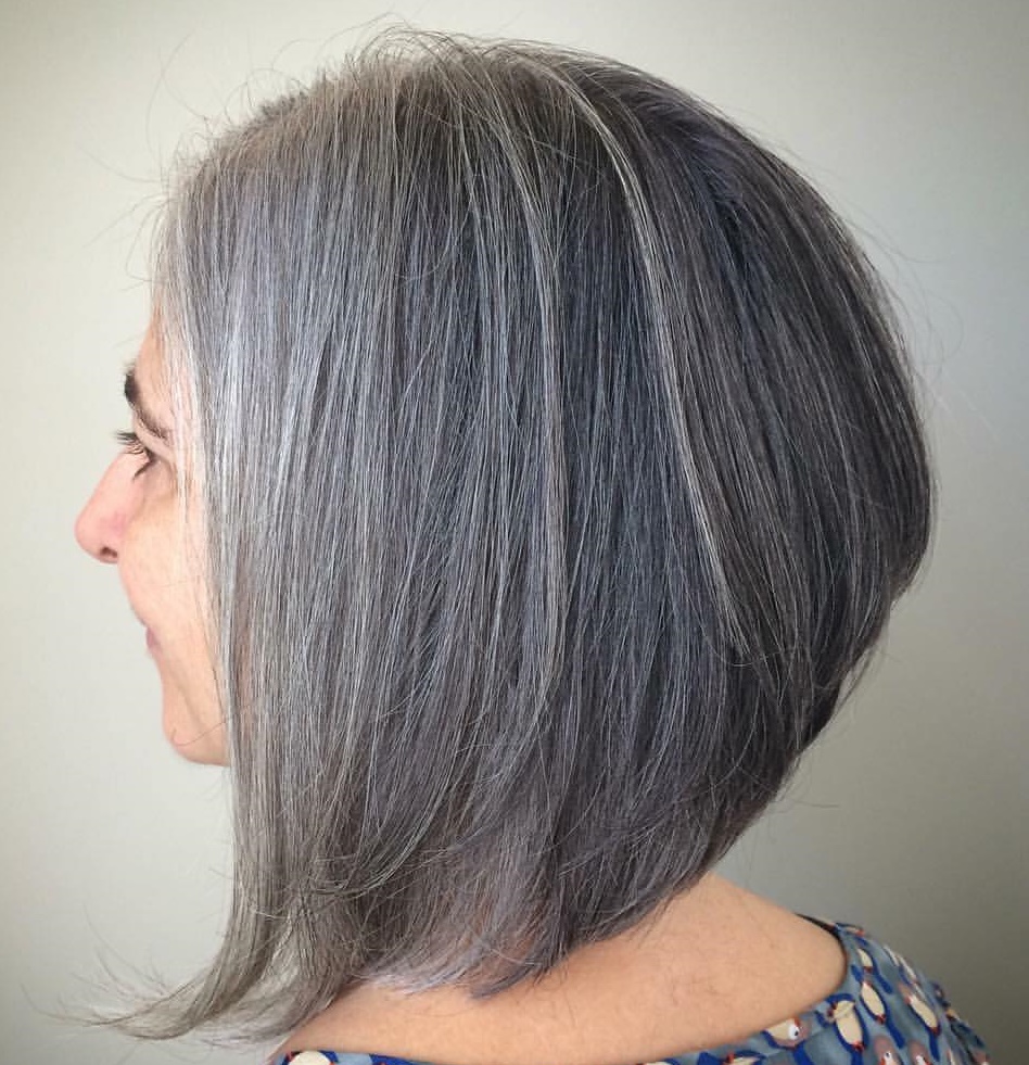 Gray Inverted Bob With Layering