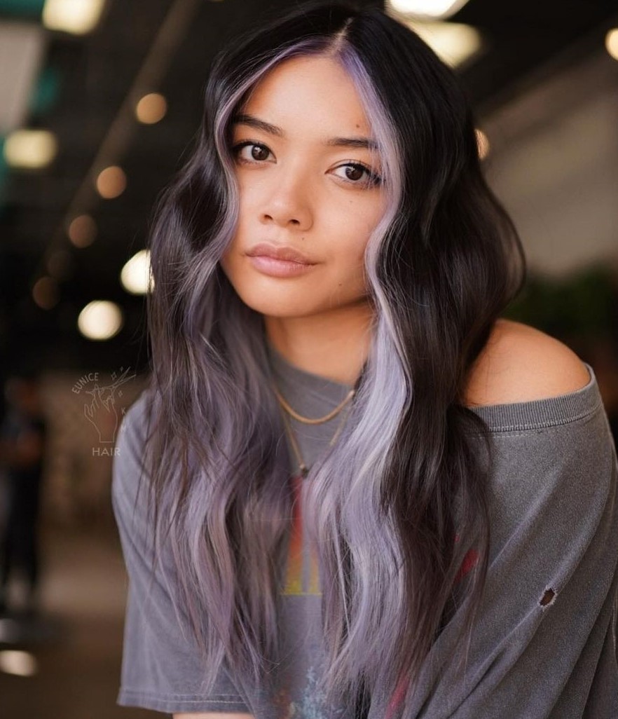 Lavender Peekaboo Highlights for Dark Hair