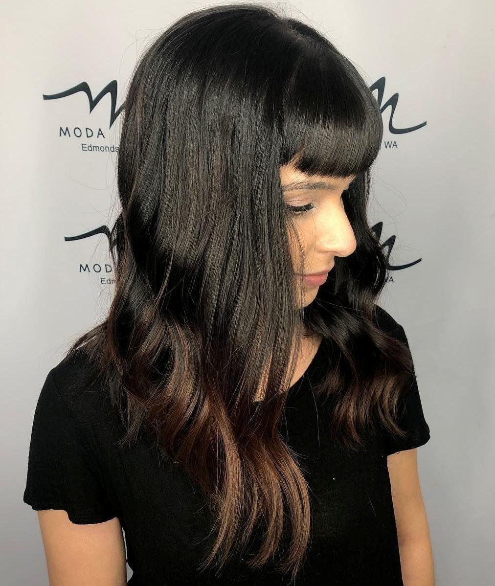 Long A-Line Haircut With Short Blunt Bangs