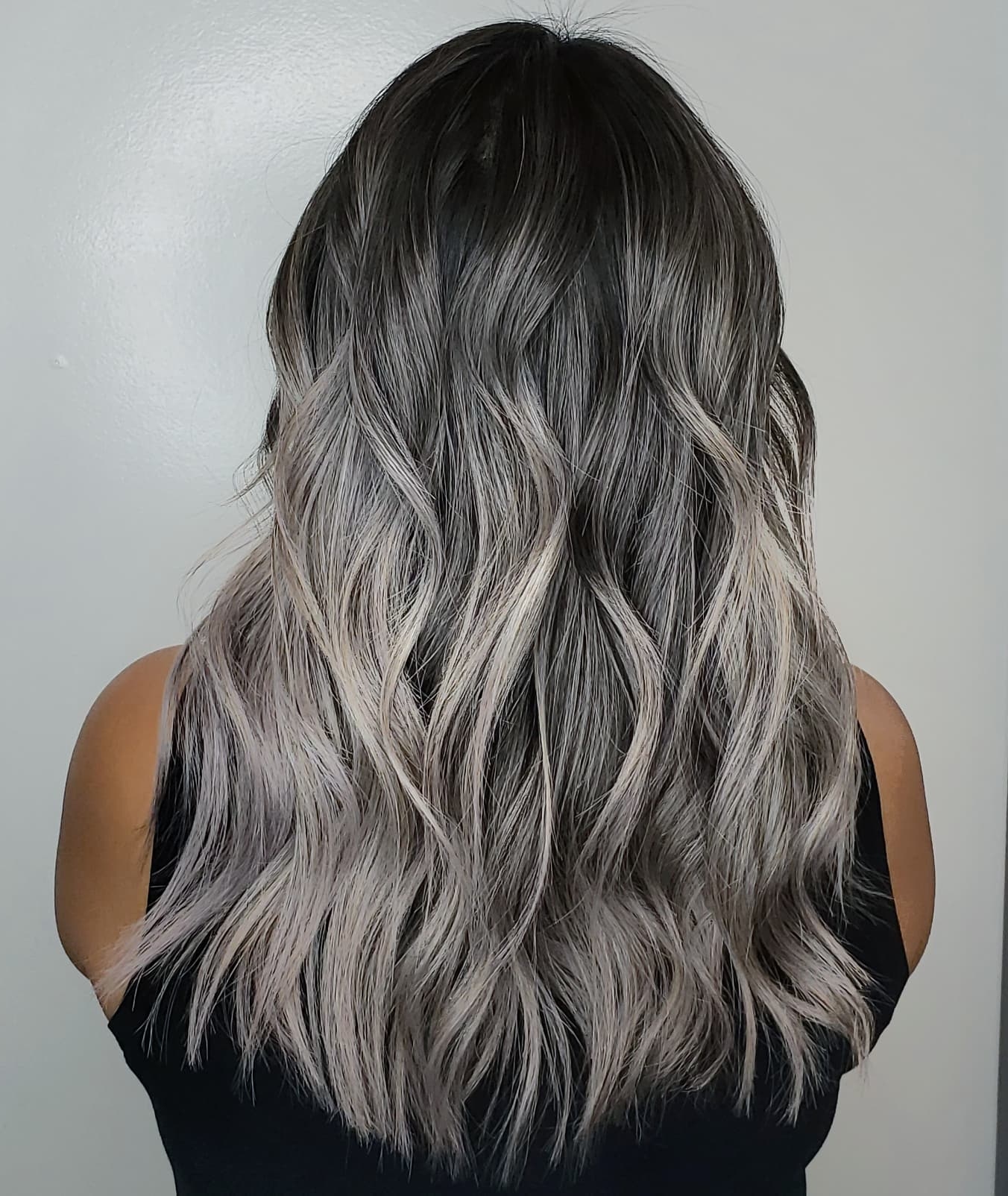 Long Black-to-Gray Ombre Hair Color