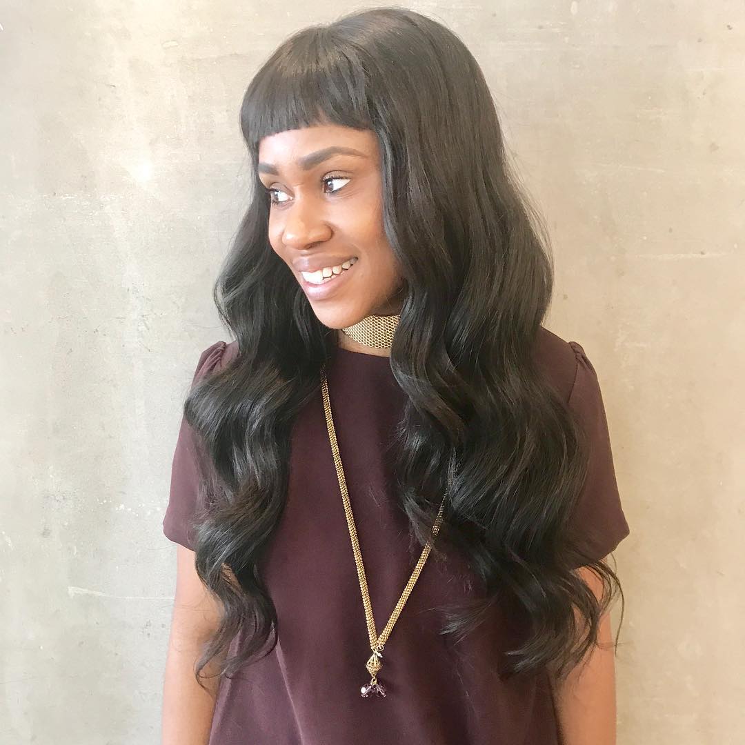 Long Black Waves With Blunt Micro Bangs