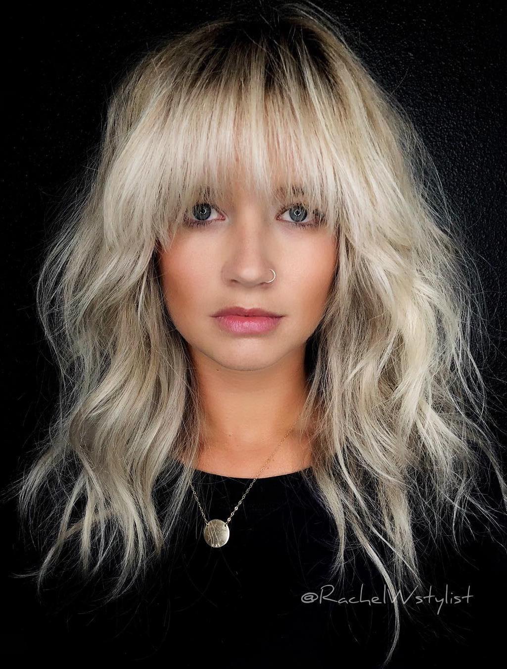 Long Blonde Shag With Full Bangs