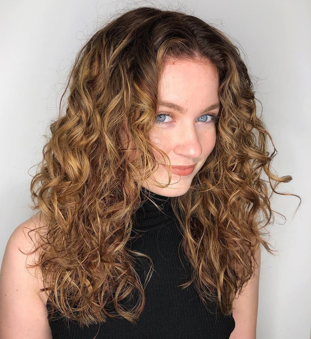 Long Curly Caramel Balayage Hair