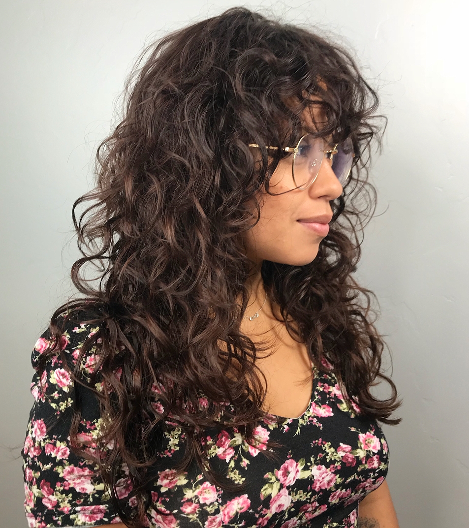 Long Curly Shag With Bangs
