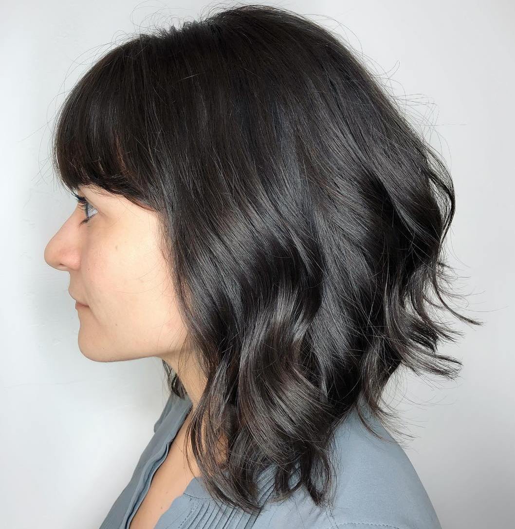 Long Cute Angled Bob With Bangs