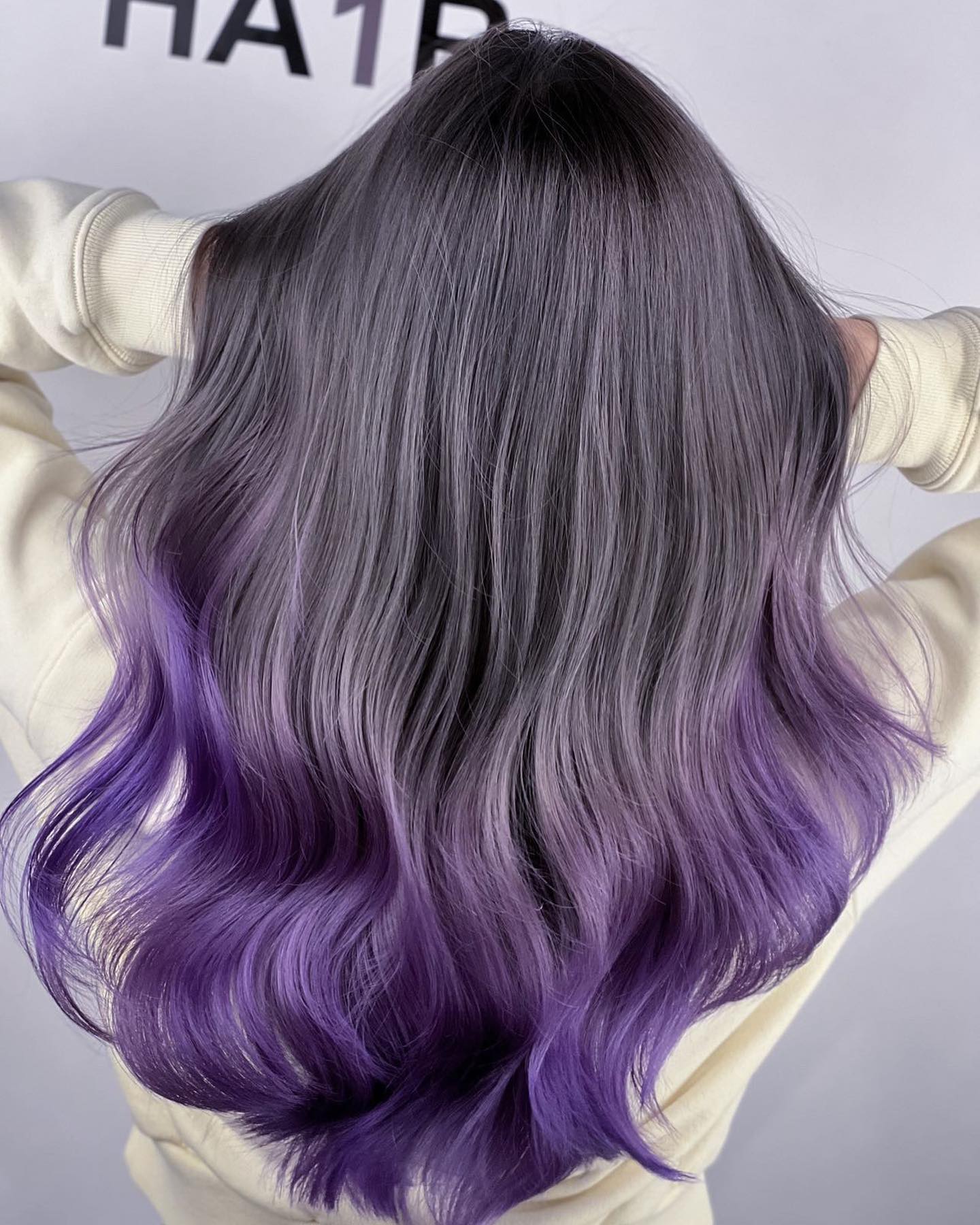 Long Dark Gray-to-Purple Ombre Hair Color