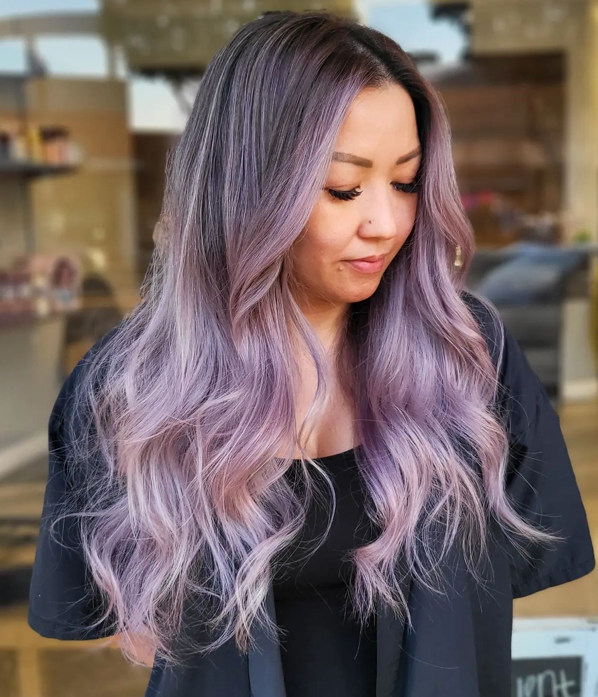 Long Gray and Violet Ombre Hair Color