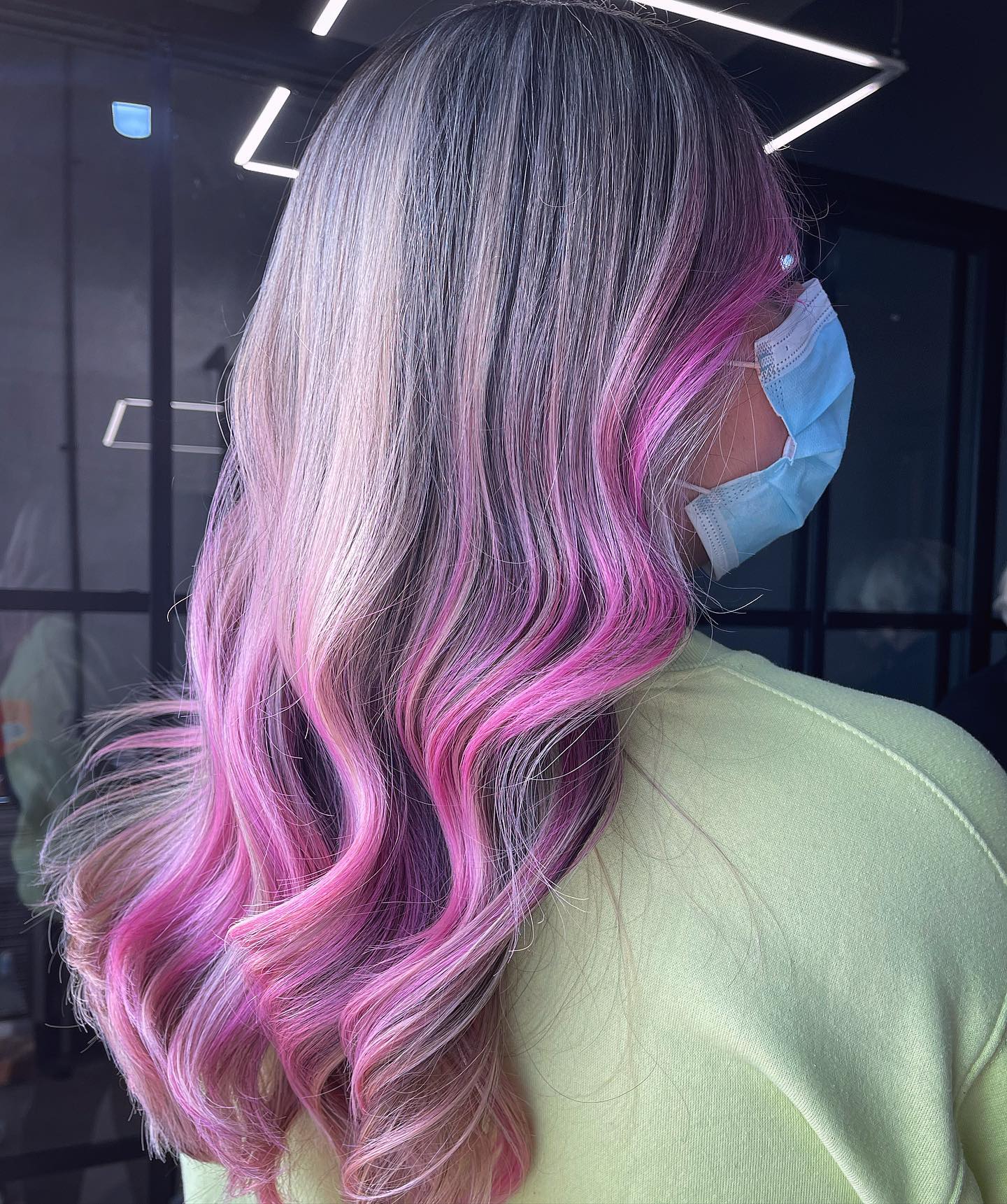 Long Gray-to-Pink Ombre Hair Color