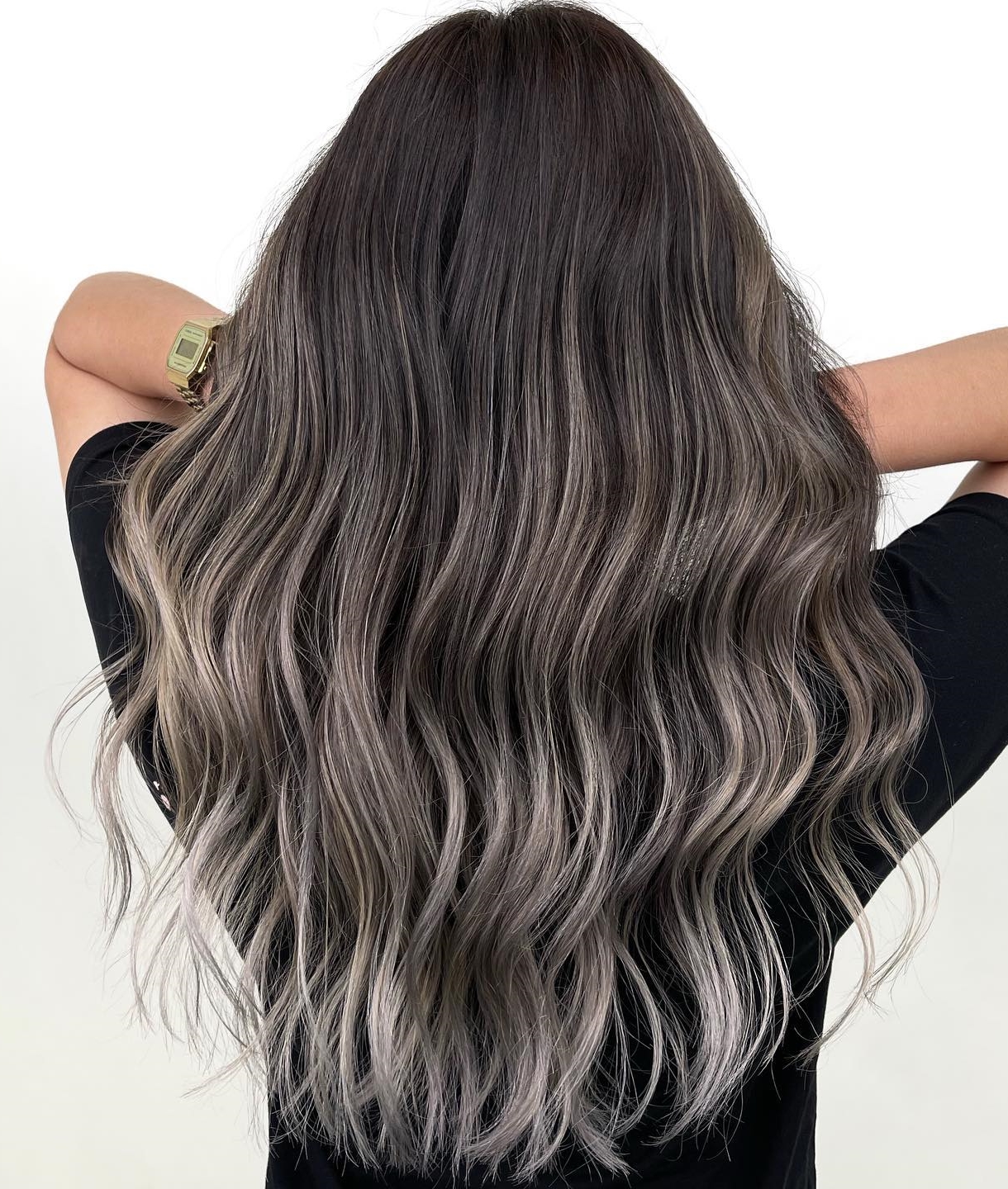 Long Hair with Brown-to-Gray Ombre Hair Color