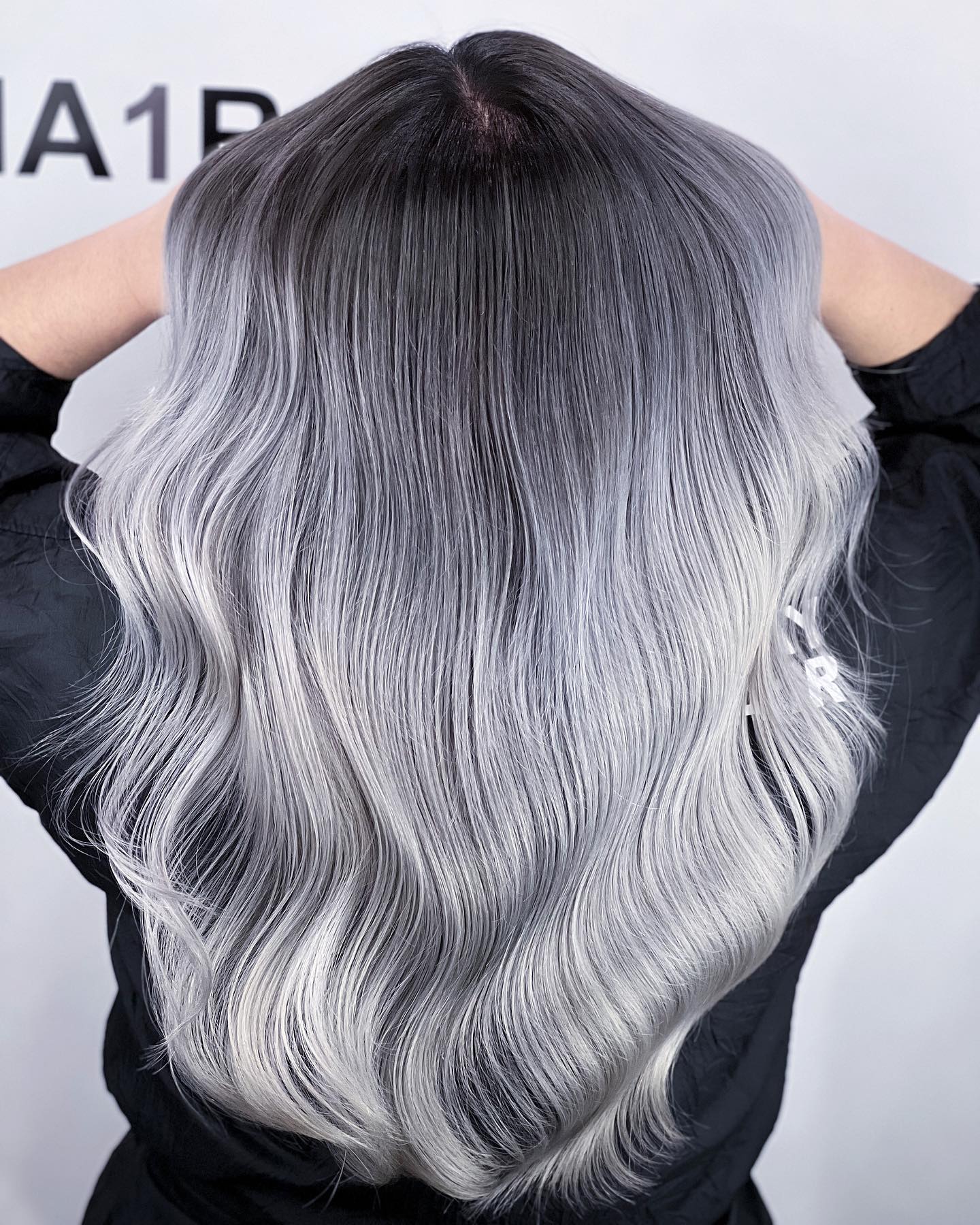 Long Hair with Dark Roots and Blue Hues
