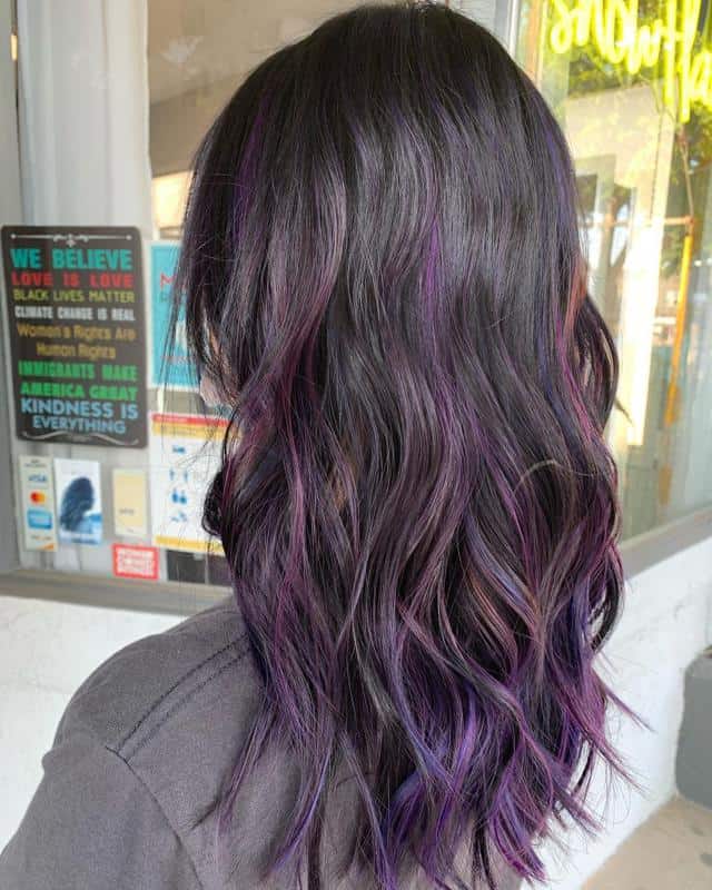 Long Purple Highlights On Black Hair 1