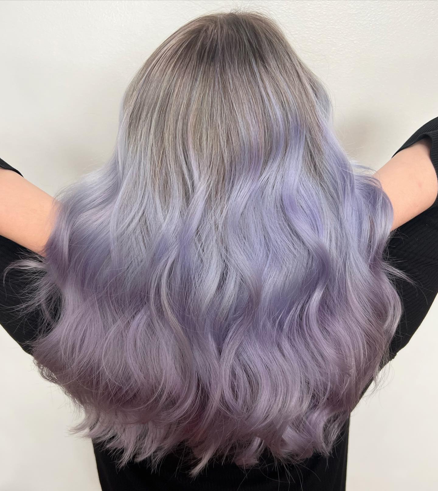 Long Silver Ombre Hair Color with Light Purple Hues