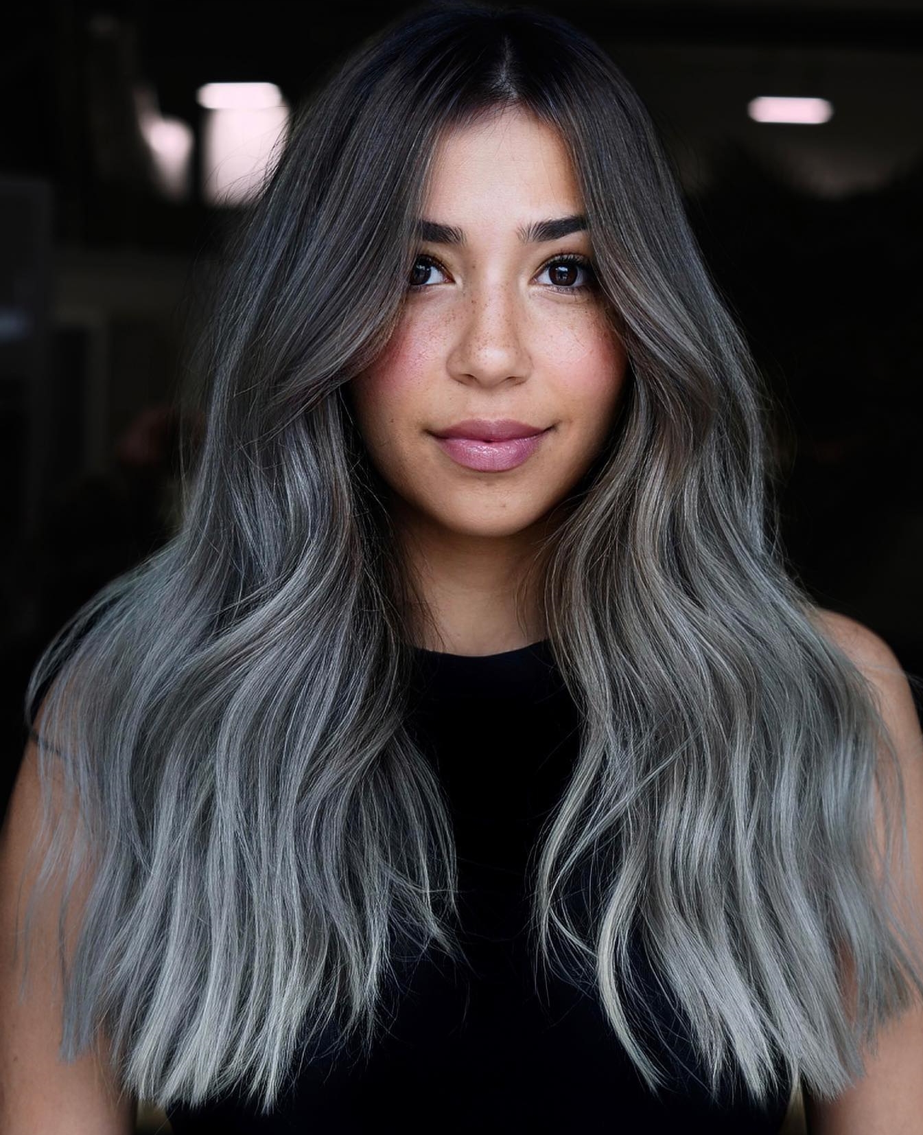 Long Thick Smokey Gray Ombre Hair Color
