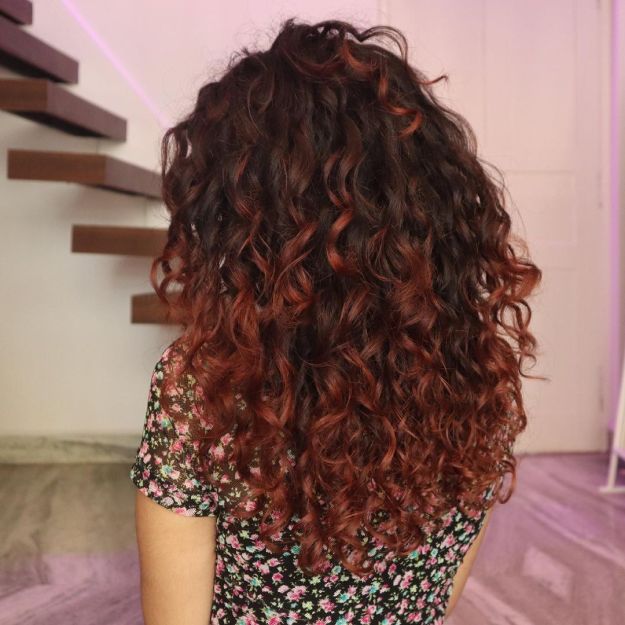 Mahogany Ombre on Long Curly Hair