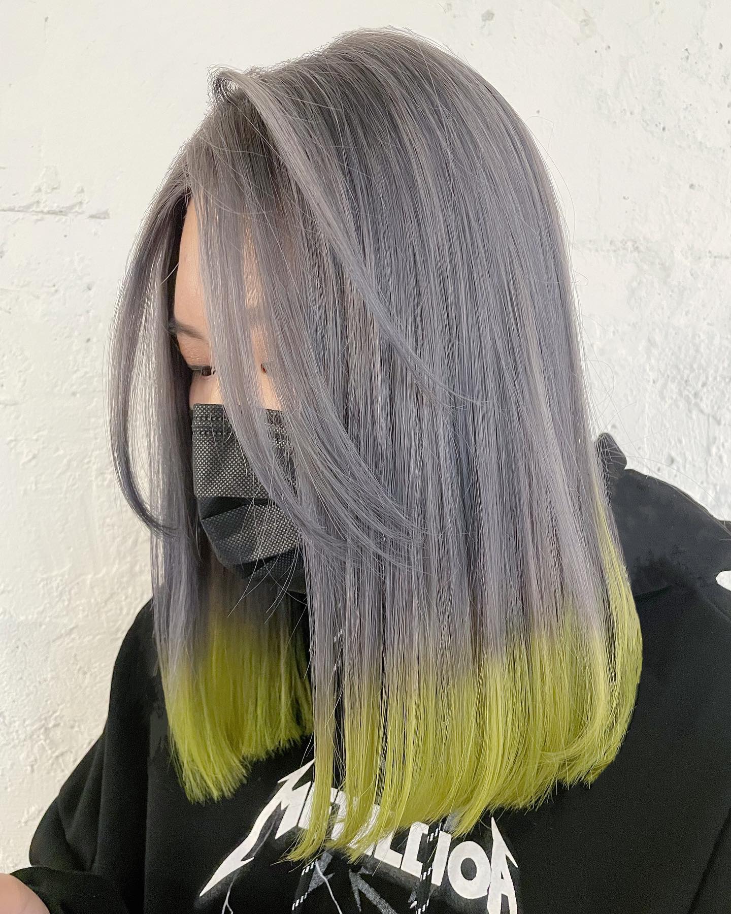 Medium-length Gray and Yellow Hair Color