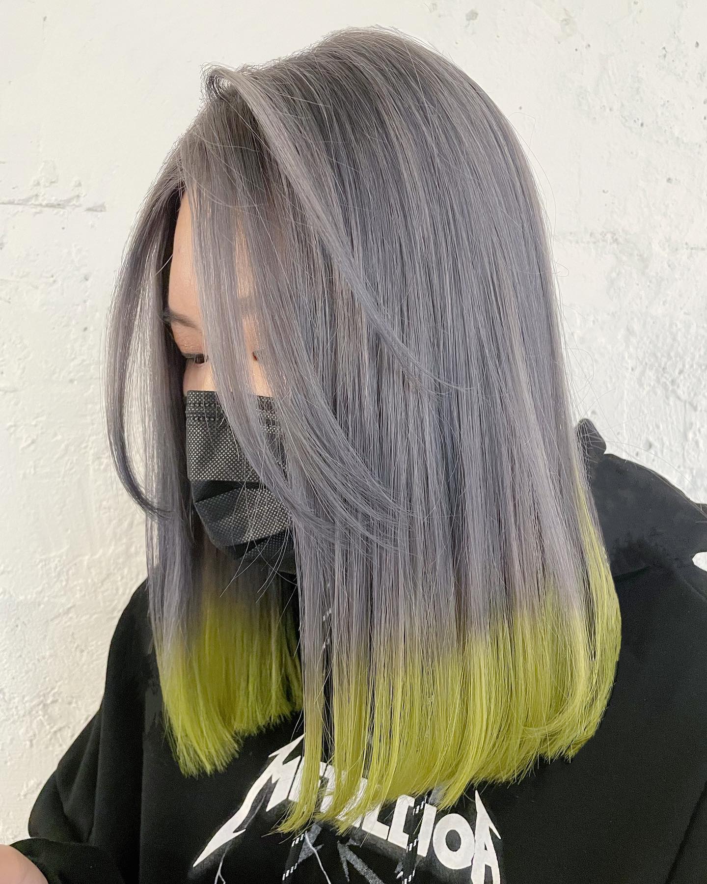 Medium-length Gray and Yellow Hair Color