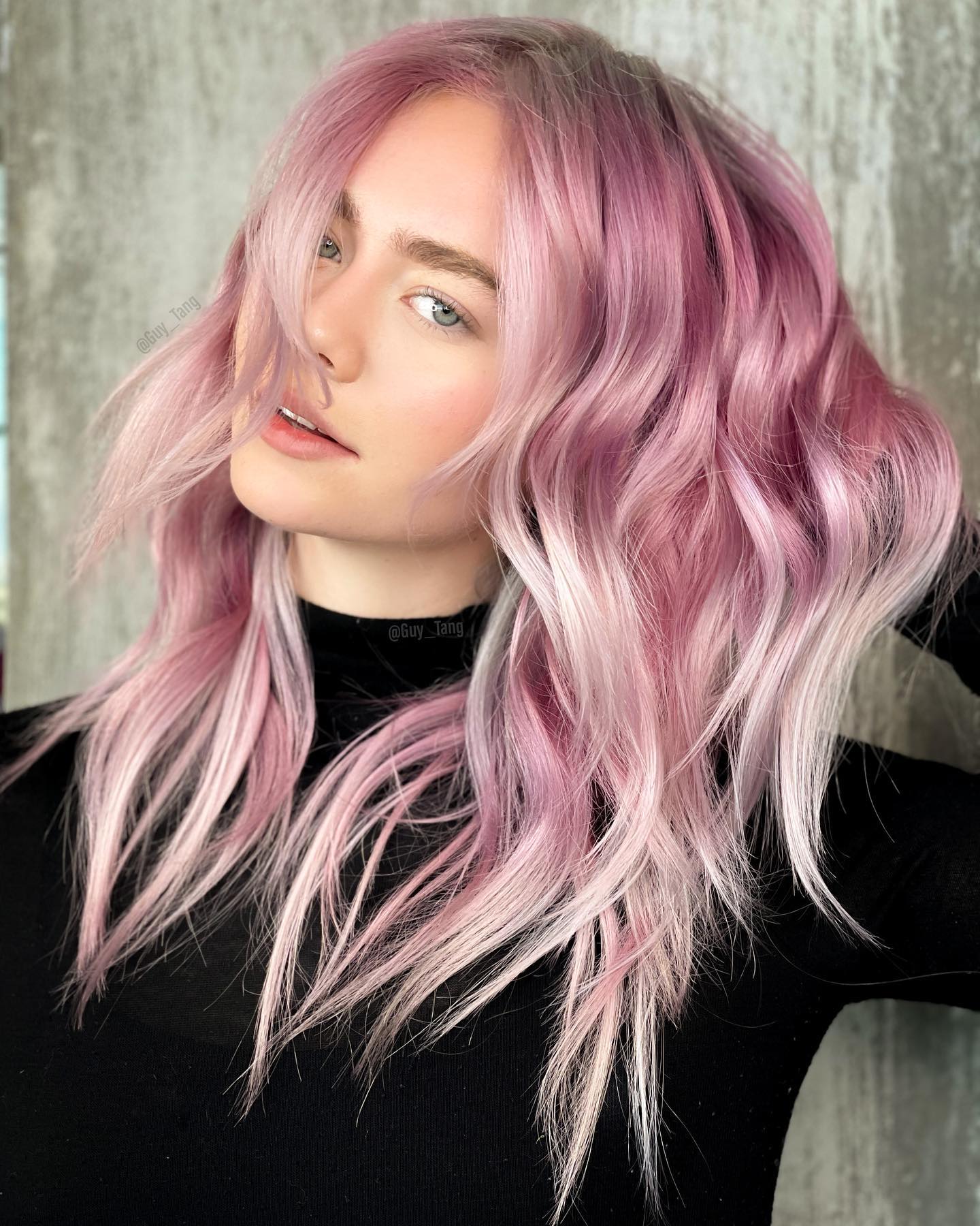 Medium-length Light Pink Hair Color