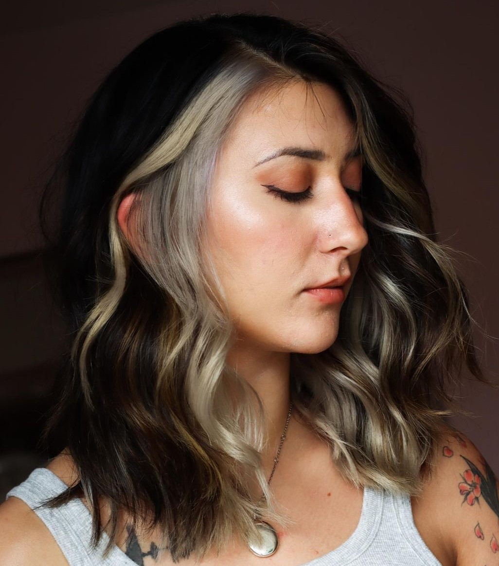 Medium Wavy Hair with Peekaboo Highlights