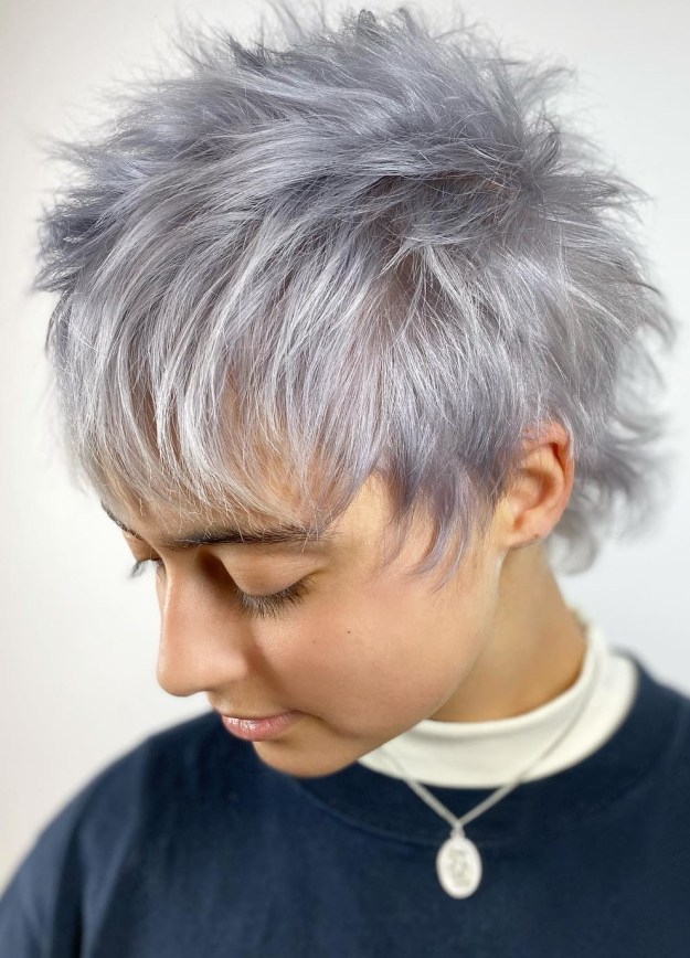Messy Silver Pixie Mullet
