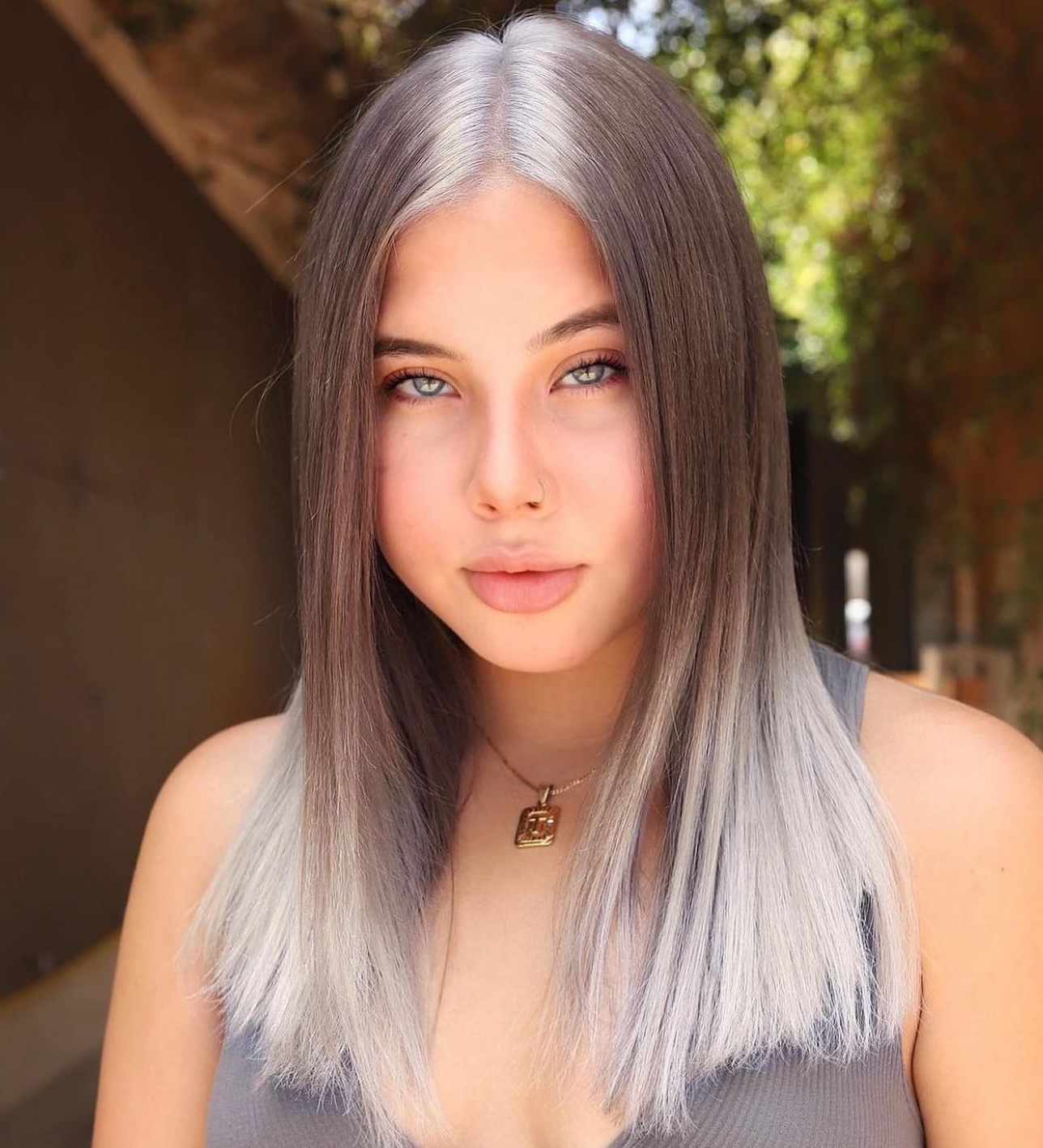 Mid-length Light Brown-to-Gray Ombre Hair
