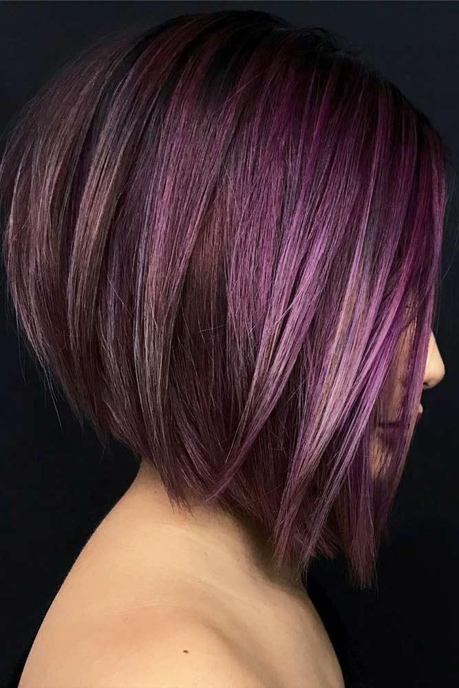 Middle Parted Straight Medium Purple Bob #bobhaircut #stackedbob #haircuts