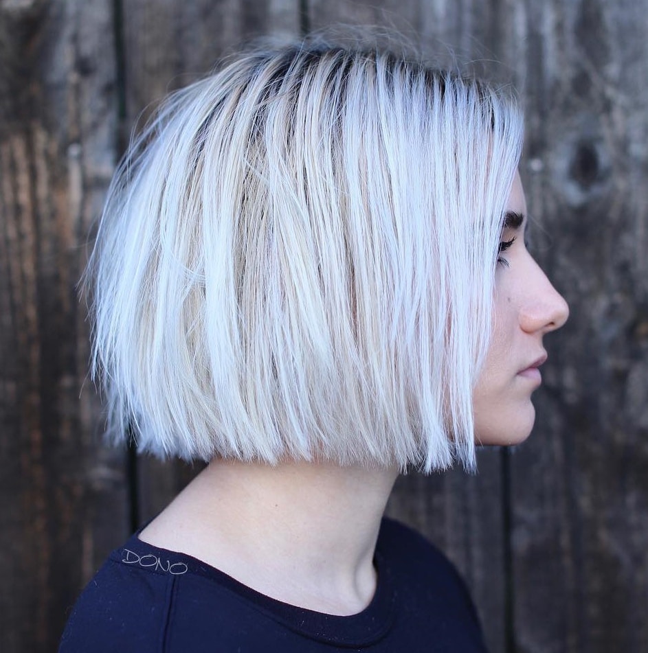 One-Length Icy Blonde Bob