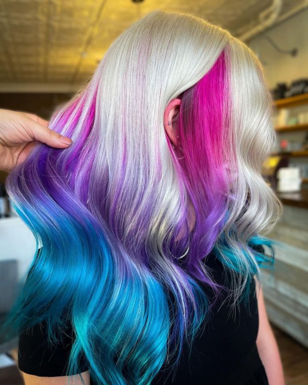 Purple and Blue Underneath Platinum Blonde Hair