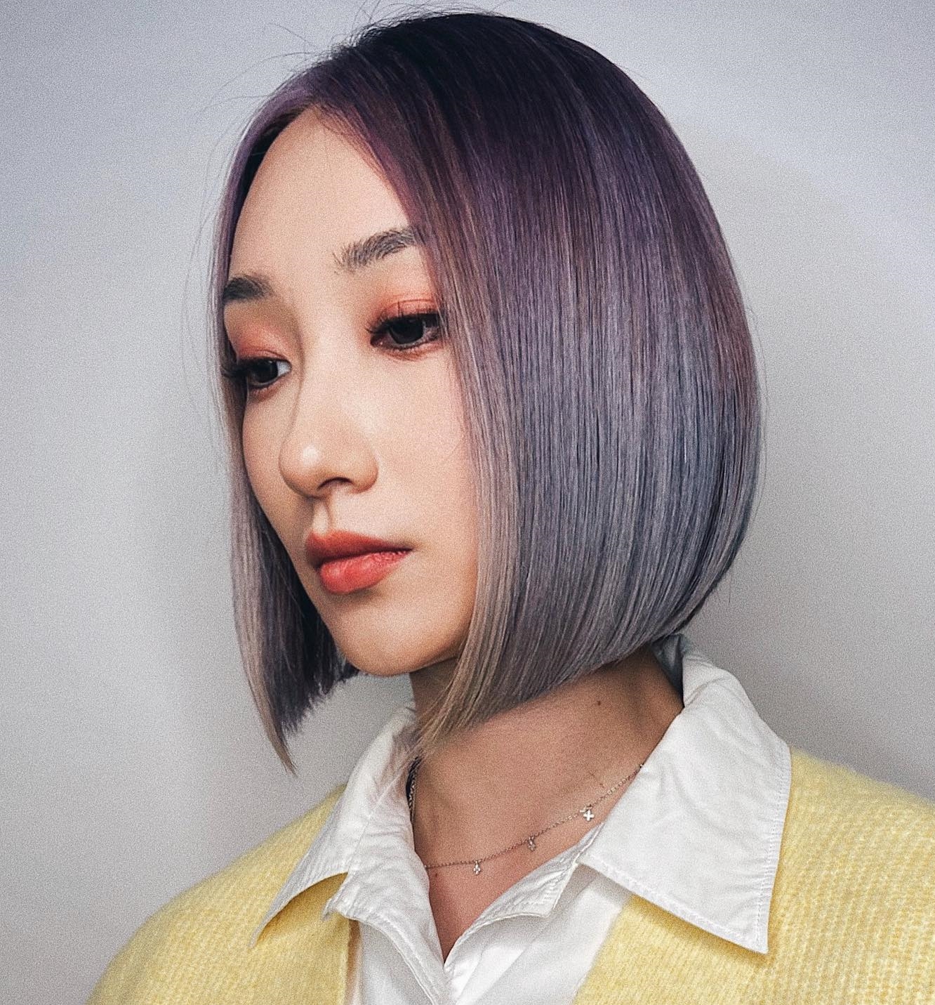 Short Straight Gray Ombre with Lavender Tone