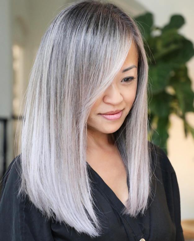 Silver Medium Length Hairstyle for Pin Straight Hair