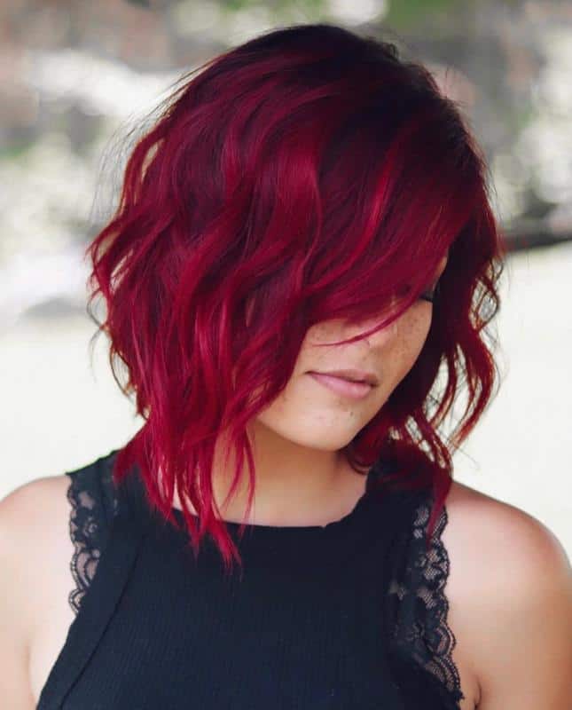 Soft, Curly Red A-Line Bob Hairstyle