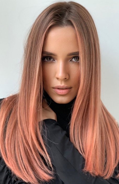 Soft Rose Gold On Light Brown Hair