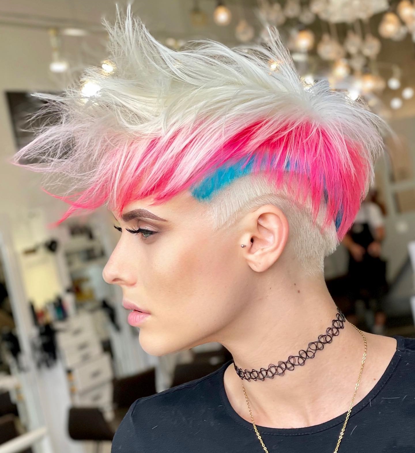 Spiky Blonde Pixie with Pink Sides