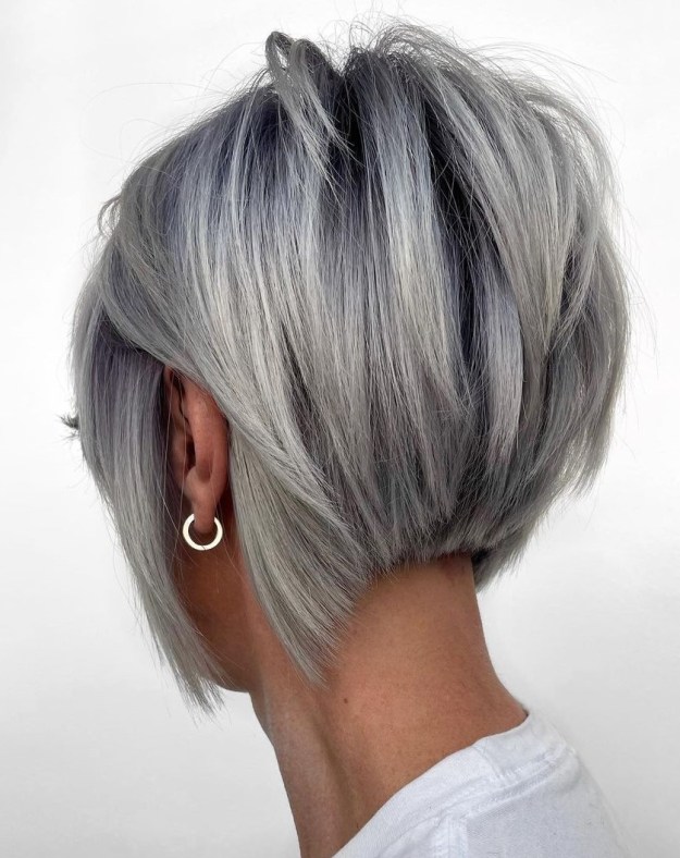 Stacked Silver Bob with Shadow Roots