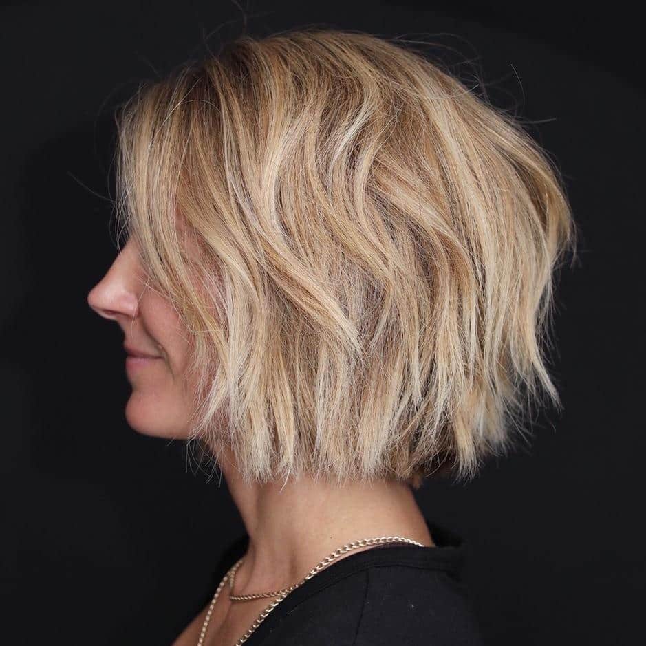 Tousled Choppy Caramel Blonde Bob