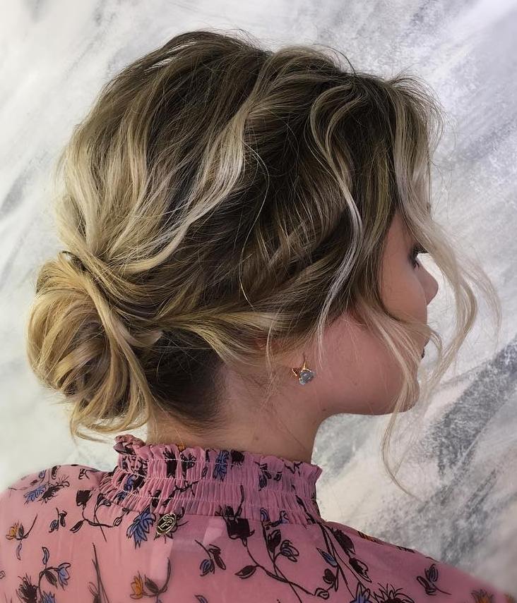 Wavy Bun Updo For Short Layered Hair